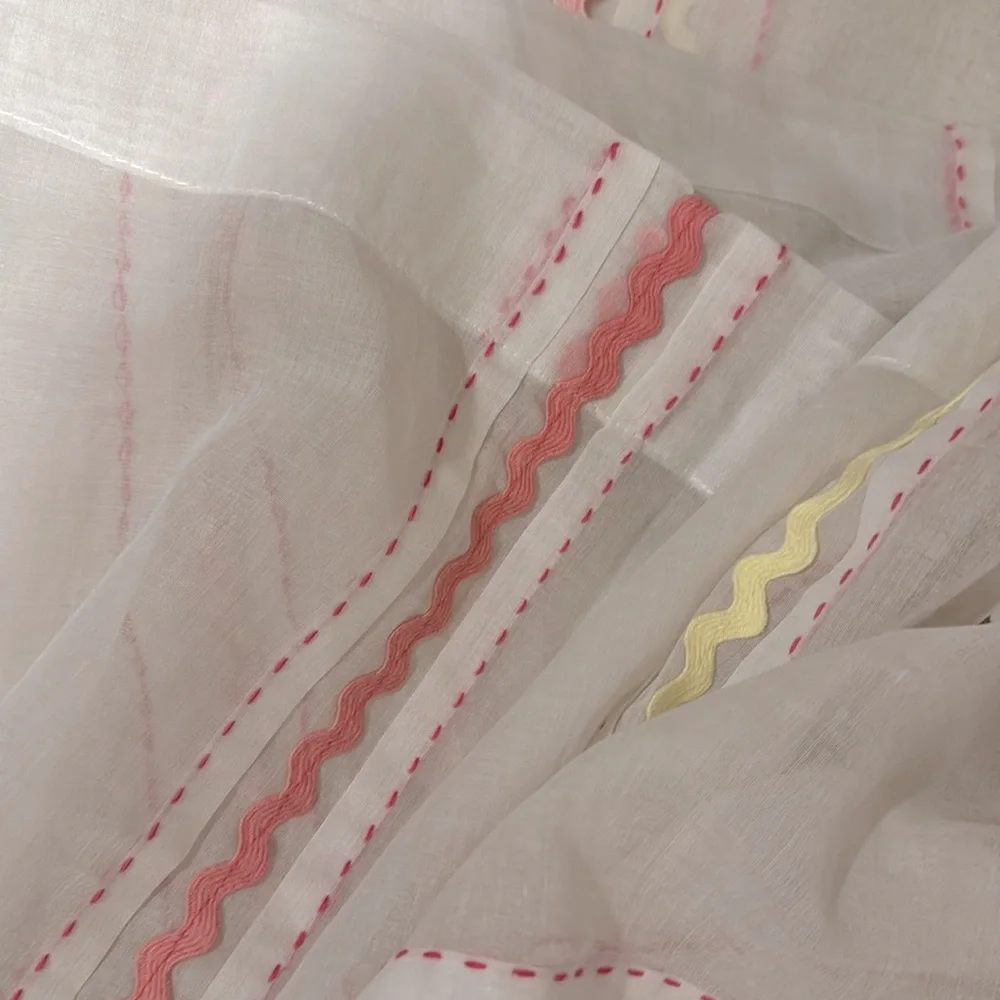 2 Pottery Barn Kids Roc Rac Sheer drapes panels  2( 44” x 96” )